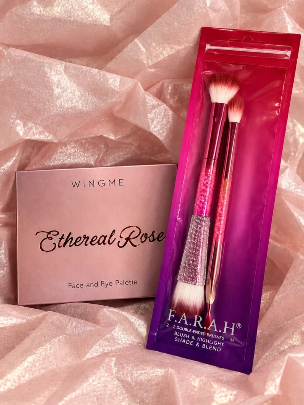 BNIB WingMe Ethereal Rose Face & Eye Palette + F.A.R.A.H. Brush Gift Set